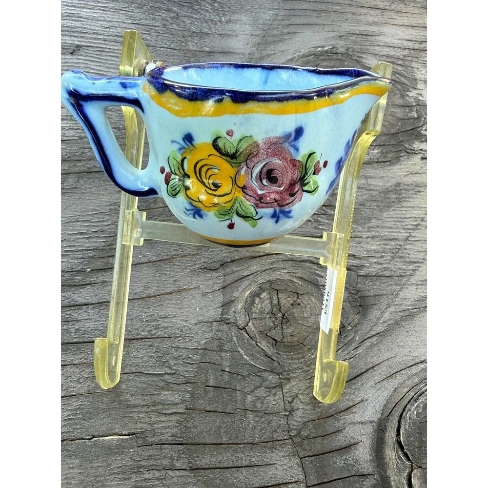Vestal Alcobaca‎ Portugal Hand Painted Pottery Creamer Floral Blue Yellow 244